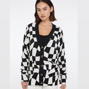 NWOT Sanctuary Cityscape Cardi Black Warped Check Button Down Cardigan Sweater